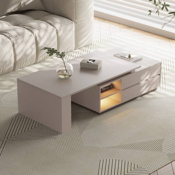 Modern Rectangular Extendable Coffee Table with Drawer Storage - Bed ...