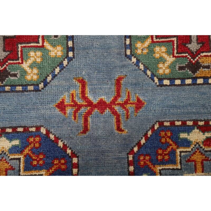 Hand Knotted Oriental 100% Wool Carpet Traditional All-Over Navy Blue & Blues Kazak Area Rug - 9' 8'' X 6' 9''