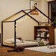 preview thumbnail 2 of 9, Twin Size House Bed, Metal Bed Frame with Wood Shelves, Black