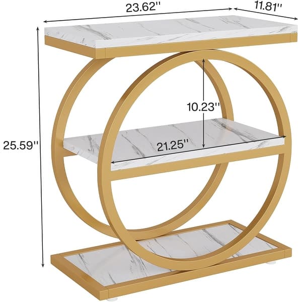 dimension image slide 0 of 4, 3 Tiers End Table, Wood Side Table for Living Room, Slim Nightstand