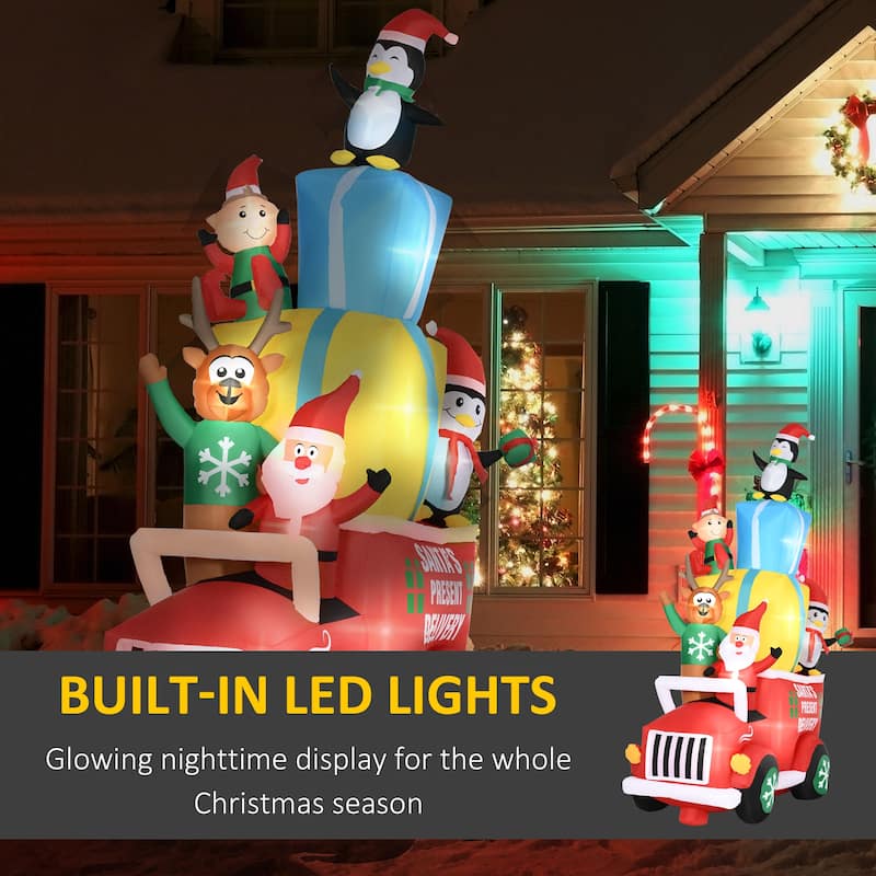 Outsunny 9ft Inflatable Santa Claus with Two Penguins, Christmas LED Display