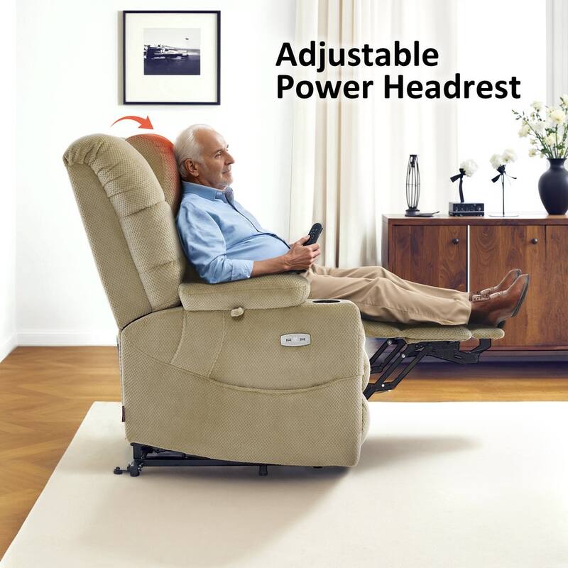 MCombo Large Dual Motor Power Lift Recliner Chair with Massage and Dual Heating for Big and Tall Elderly People, Fabric 7634