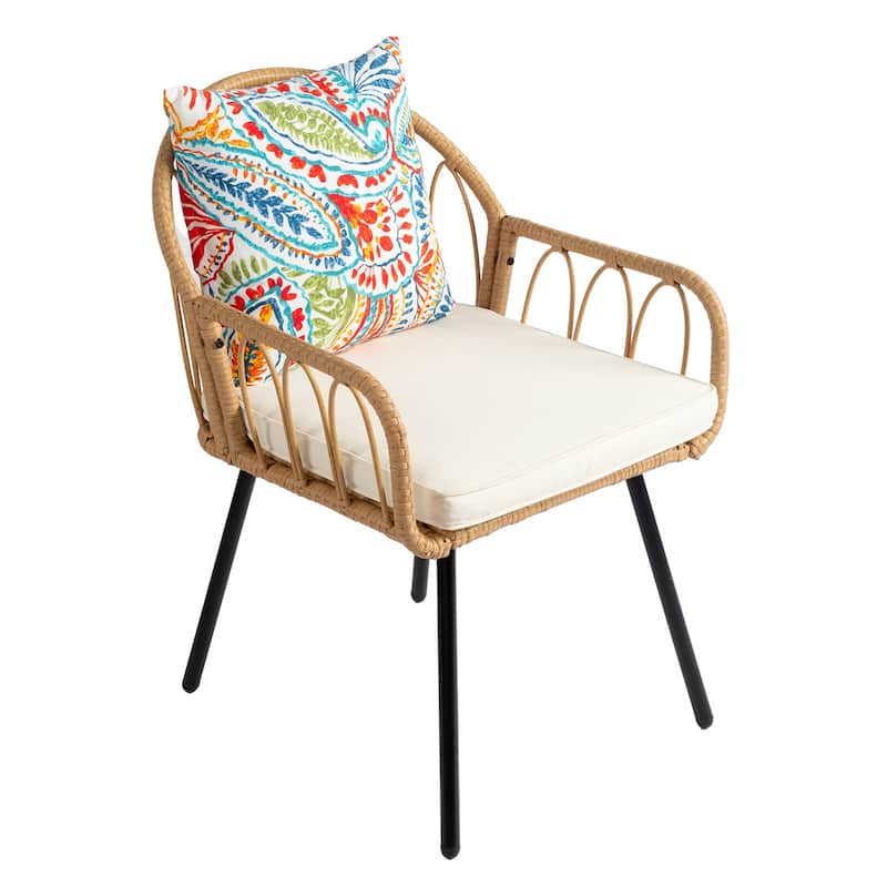 5-Piece Outdoor Patio Dining Round Table Set Included 4 Rattan Chairs with Cushions Seat and Umbrella Hole