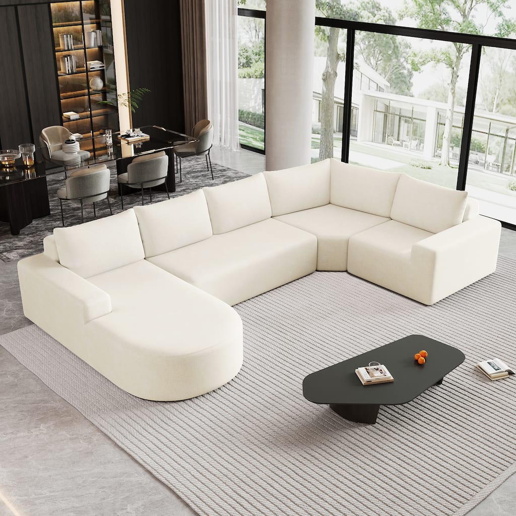 Christopher Knight Home - Cami Modern Modular Compressed Sectional Sofa,140.5" Chenille Upholstered U-Shaped Deep Seat & Pillows