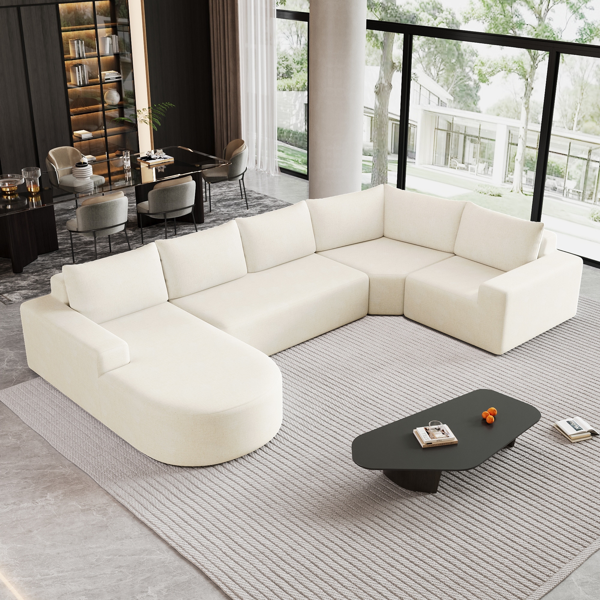 Christopher Knight Home - Cami Modern Modular Compressed Sectional Sofa,140.5" Chenille Upholstered U-Shaped Deep Seat & Pillows