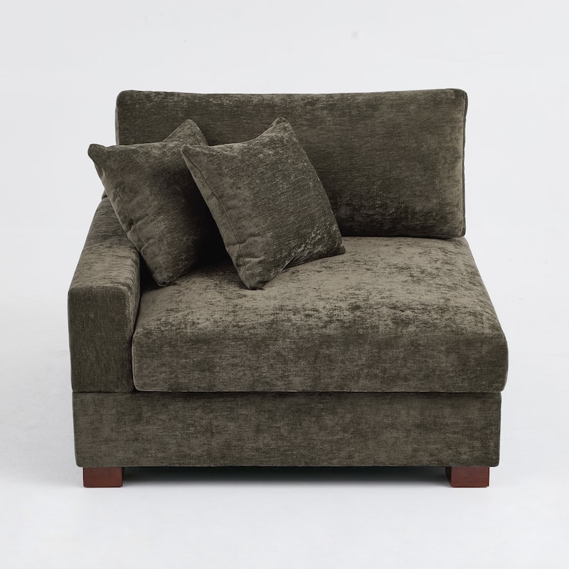 41" W Modern Chenille Corner Arm Accent Chair Sectional Module with Pillows