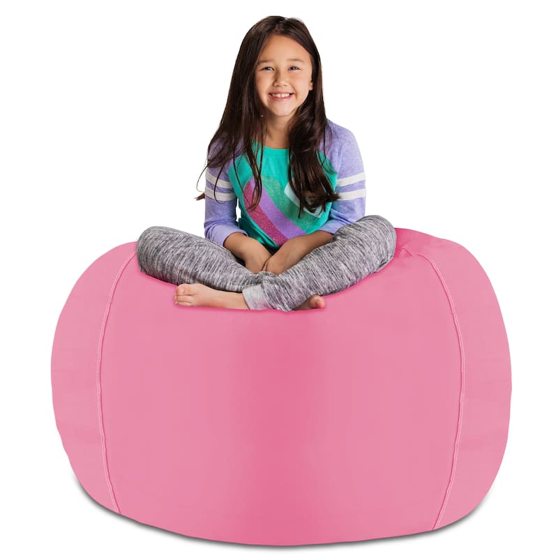 Kids' Stuffed Animal Storage Bean Bag Chair Cover or Toy Organizer - 48 Inches Extra Large - Solid Pink