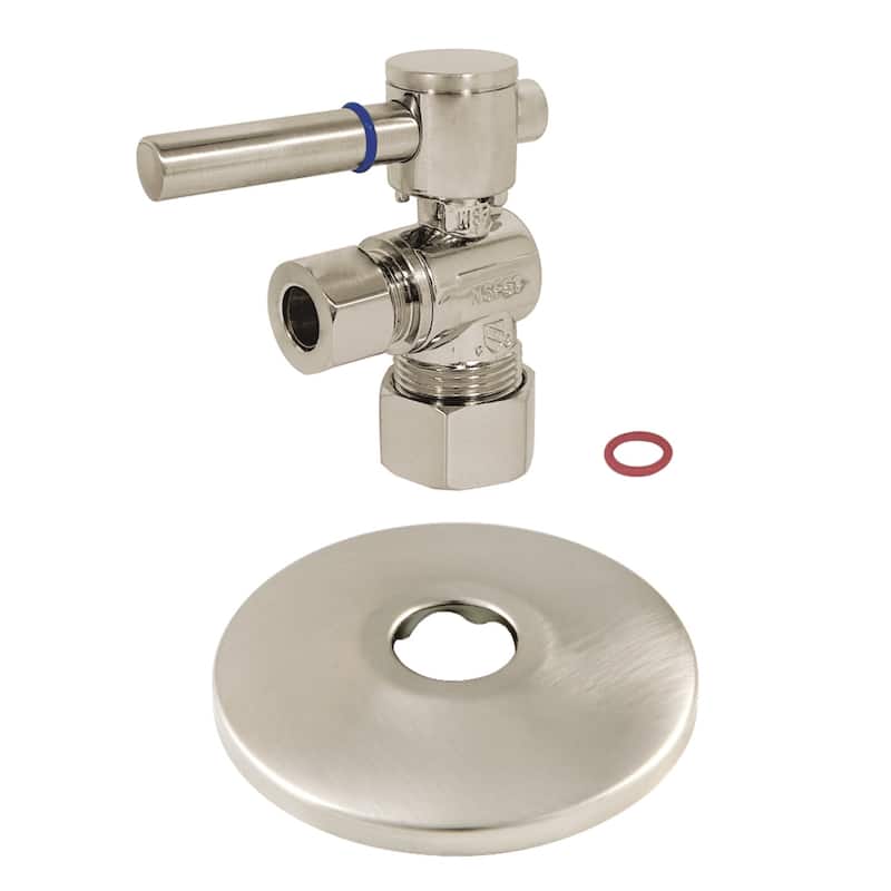 Kingston Brass 5/8-Inch X 3/8-Inch OD Comp Quarter-Turn Angle Stop Valve with Flange - Brushed Nickel