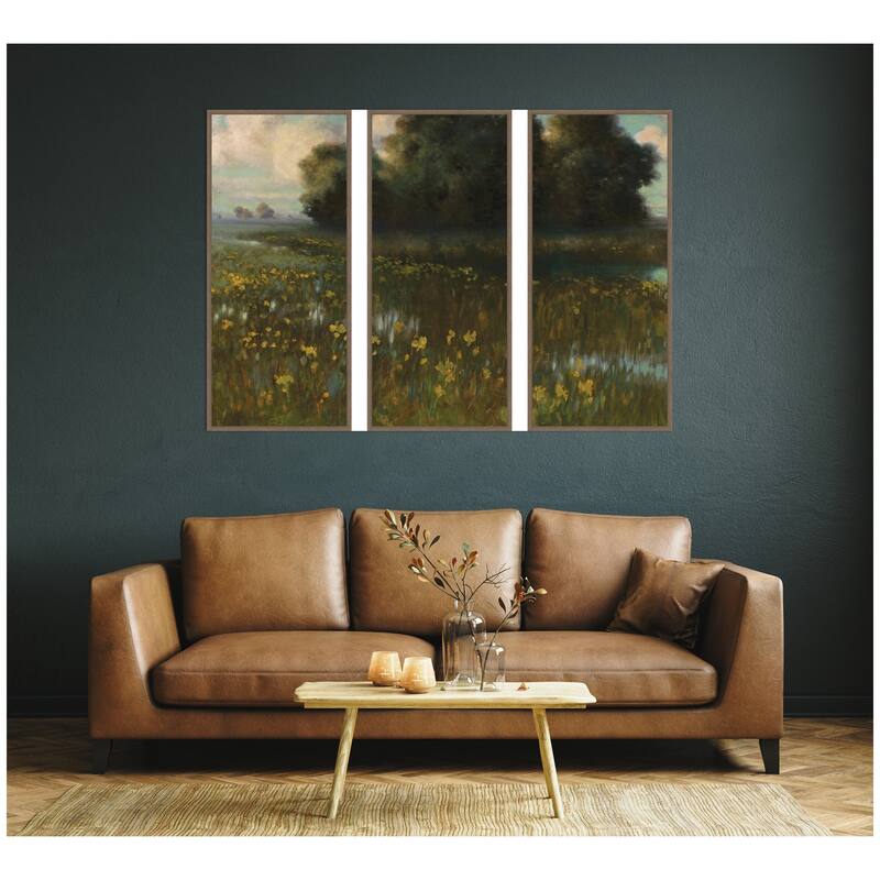 Kate and Laurel Cowslips in a Meadow Marshes 1899 Dabrowa Dabrowski 3 Piece Framed Canvas Wall Art Set by Nostalgia Prints
