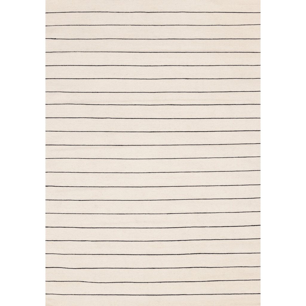 White Black Striped Handmade Wool Rug