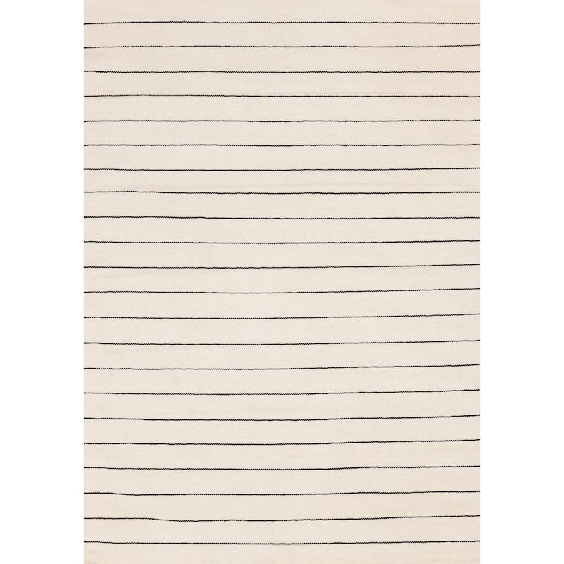 White Black Striped Handmade Wool Rug