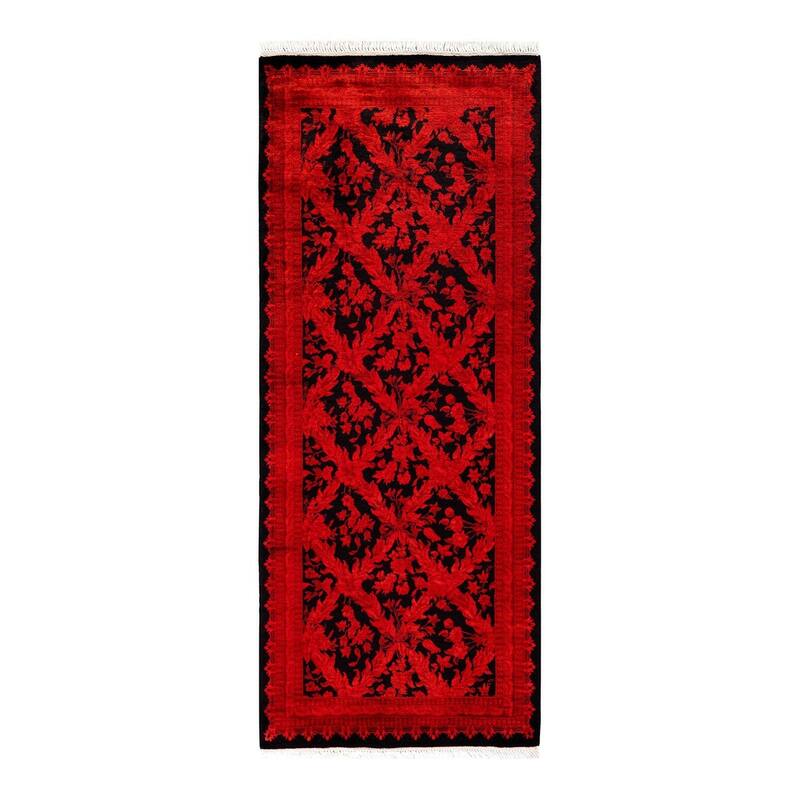 Overton Hand Knotted Wool Vintage Inspired Modern Contemporary Overdyed Red Area Rug - 2' 6" x 6' 4"
