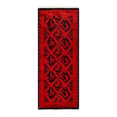 Overton Hand Knotted Wool Vintage Inspired Modern Contemporary Overdyed Red Area Rug - 2' 6" x 6' 4"