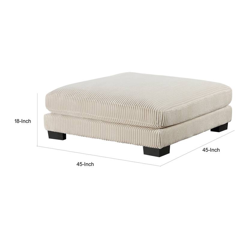 Rix 45 Inch Beige Corduroy Fabric Ottoman with Attached Seat Cushion & Wood Frame