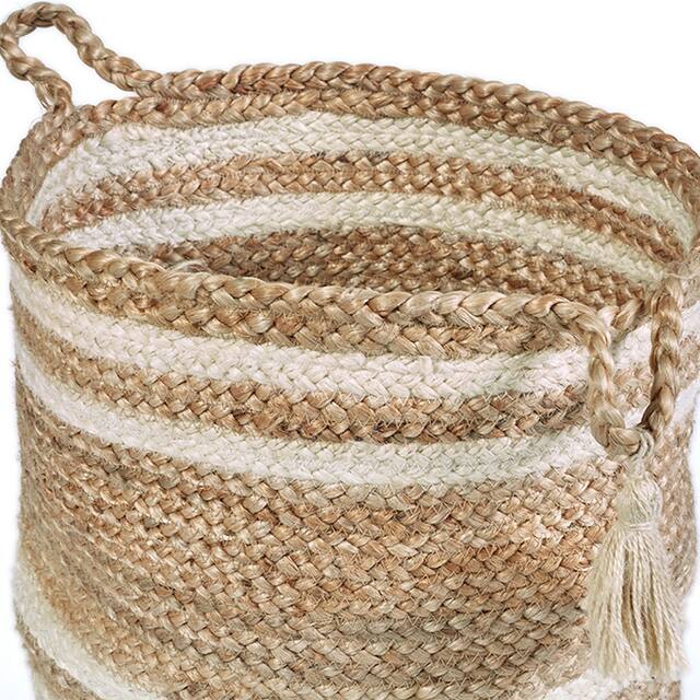LR Home Montego Striped Natural Jute 17-inch Storage Basket - 17" x 17" x 17"