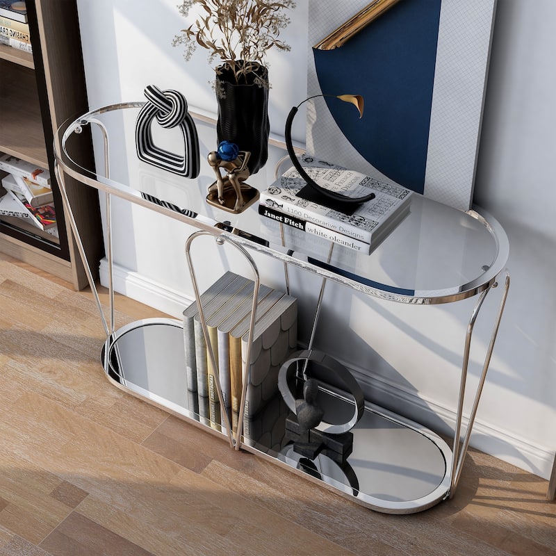 Gables Glam 48-inch Glass Top 1-Shelf Sofa Table by Furniture of America