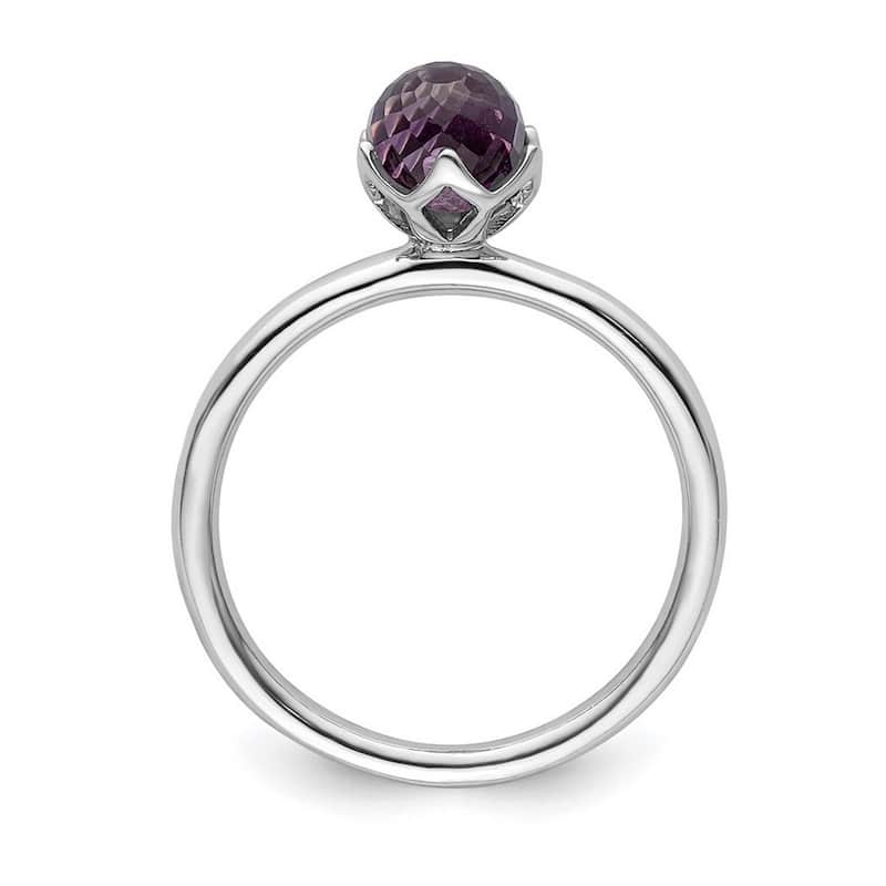 Curata 925 Sterling Silver Polished Stackable Expressions Amethyst Briolette Ring