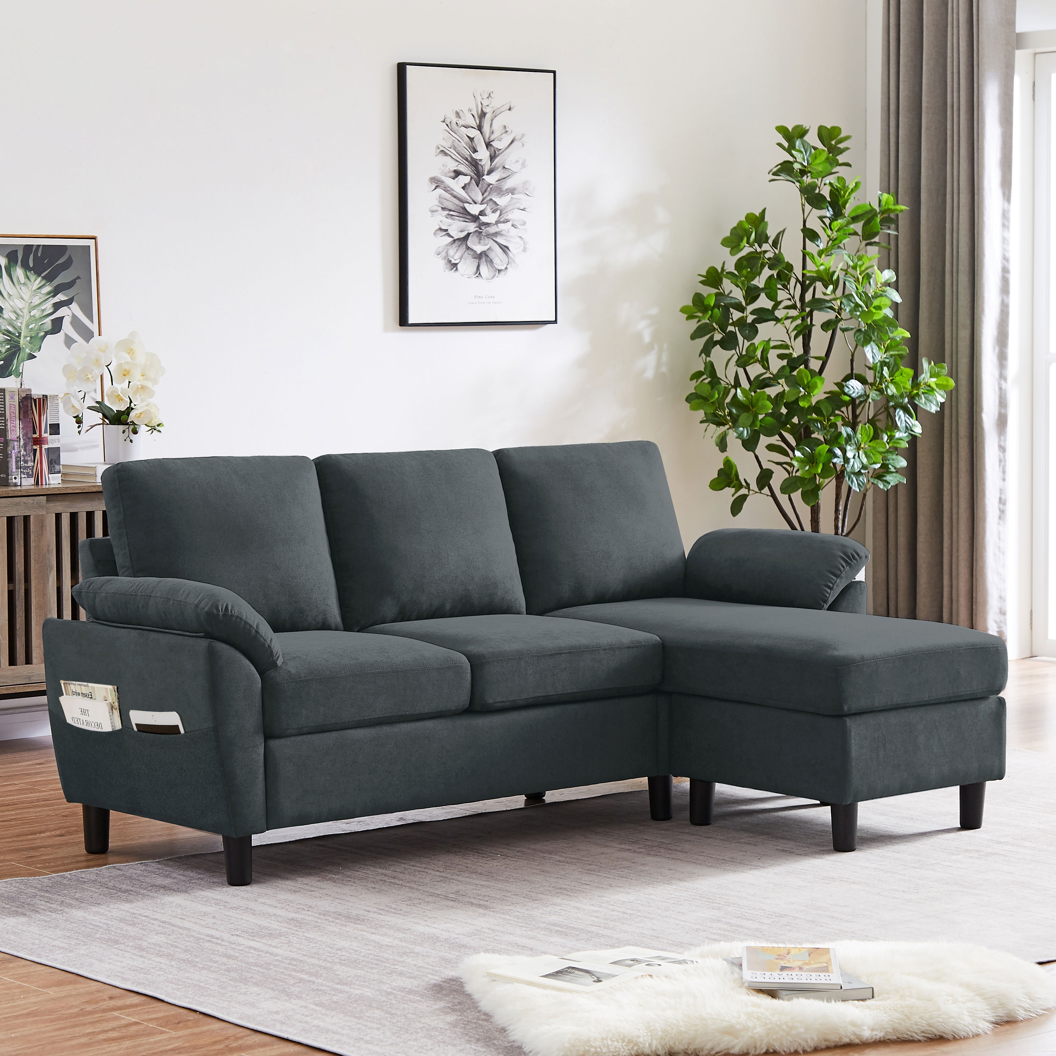 Dark grey top l shaped sectional