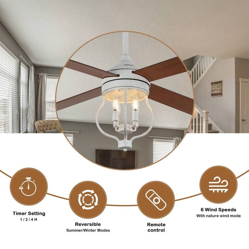 Cusp Barn 52 Inch Ceiling Fan with Remote, Farmhouse Caged Fandelier, Black Industrial Ceiling Fans with DC Motor for Bedroom