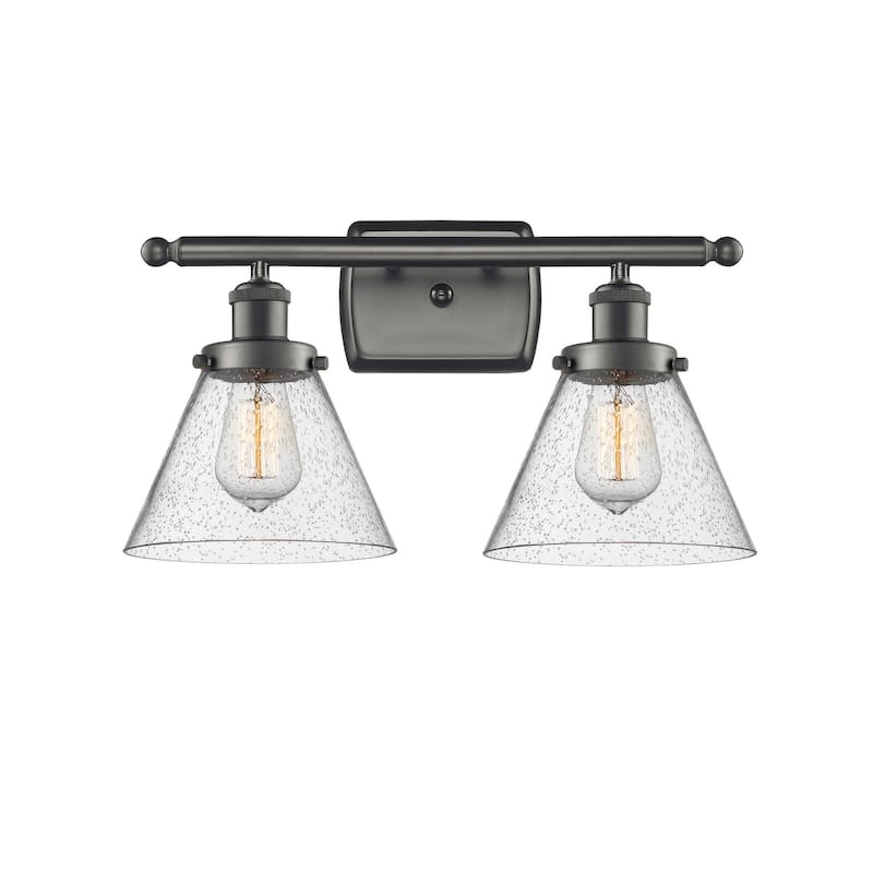 Innovations Lighting Large Cone 2 Light 16" Wide Vanity Light - Oil Rubbed Bronze / Seedy