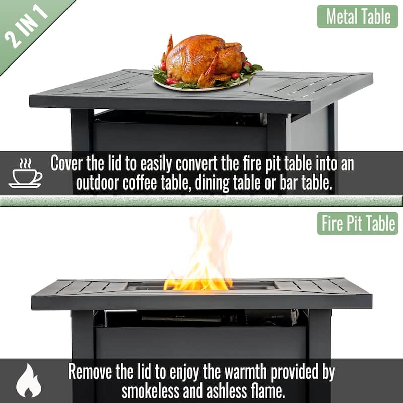 30" Propane Square Steel Gas Fire Pit with 50000 BTU