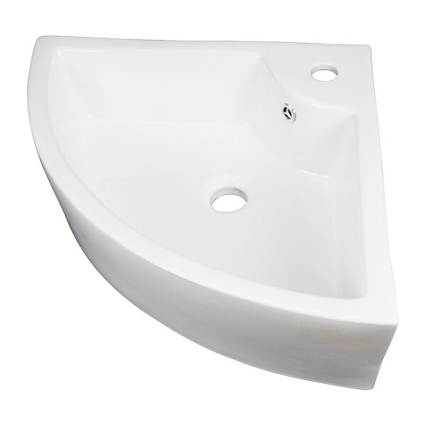 HUDSON White Ceramic Triangular Corner Bathroom Vessel Sink with