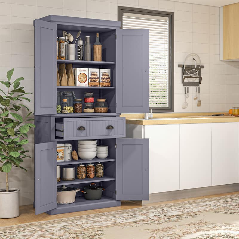 72" Kitchen Pantry Cabinet, Freestanding Tall Storage Cabinet, Traditional Kitchen Cabinet with 4 Doors