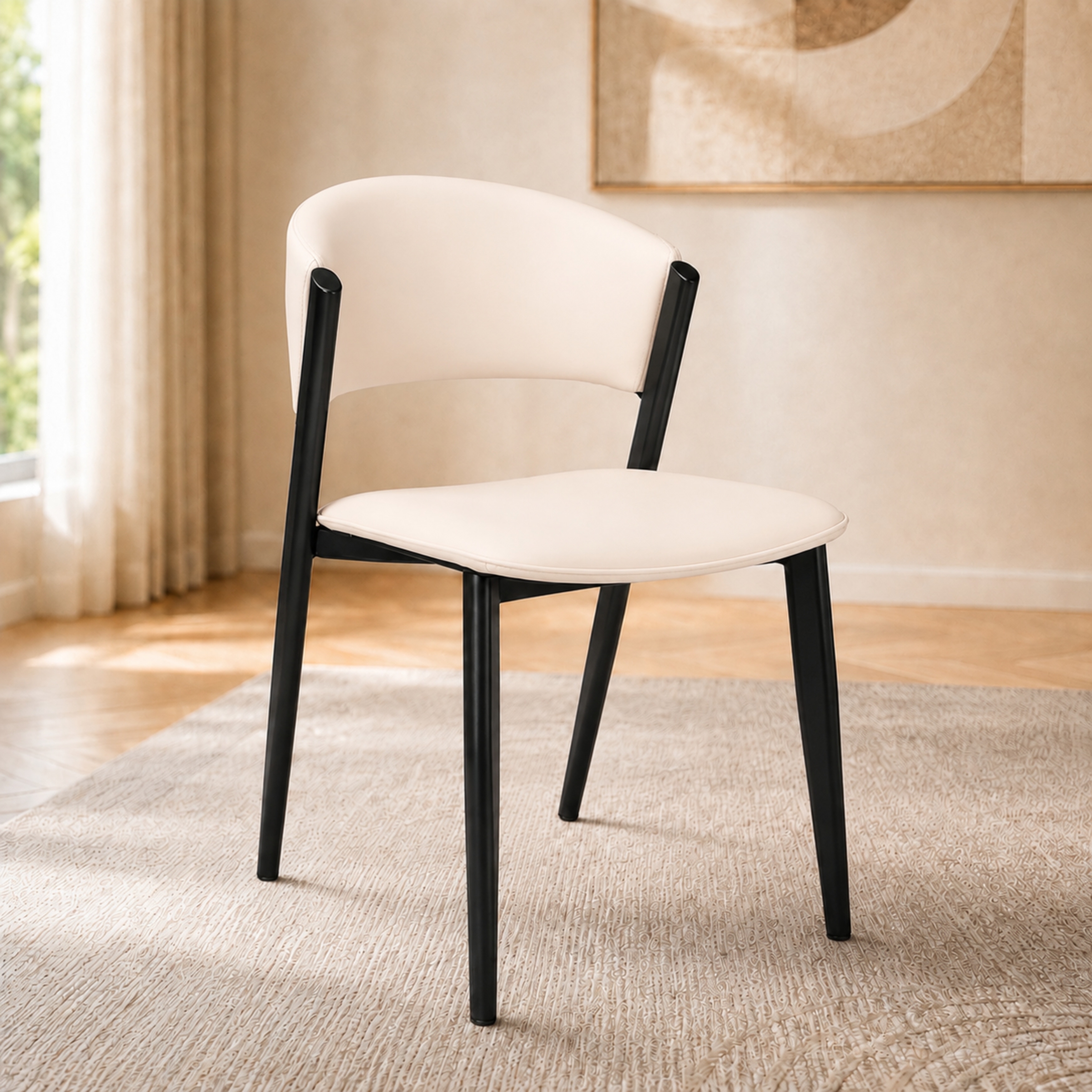 Aspen Mid-Century PU Leather Dining Chair - Ergonomic Curved Open Back - Modern Executive Side Chair for Dining Room or Office