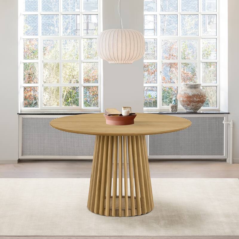 Pasadena 47 inch Solid Wood Round Dining Table with Slatted Pedestal Base