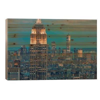 New York Twilight Print On Wood by Manjik Pictures - Multi-Color
