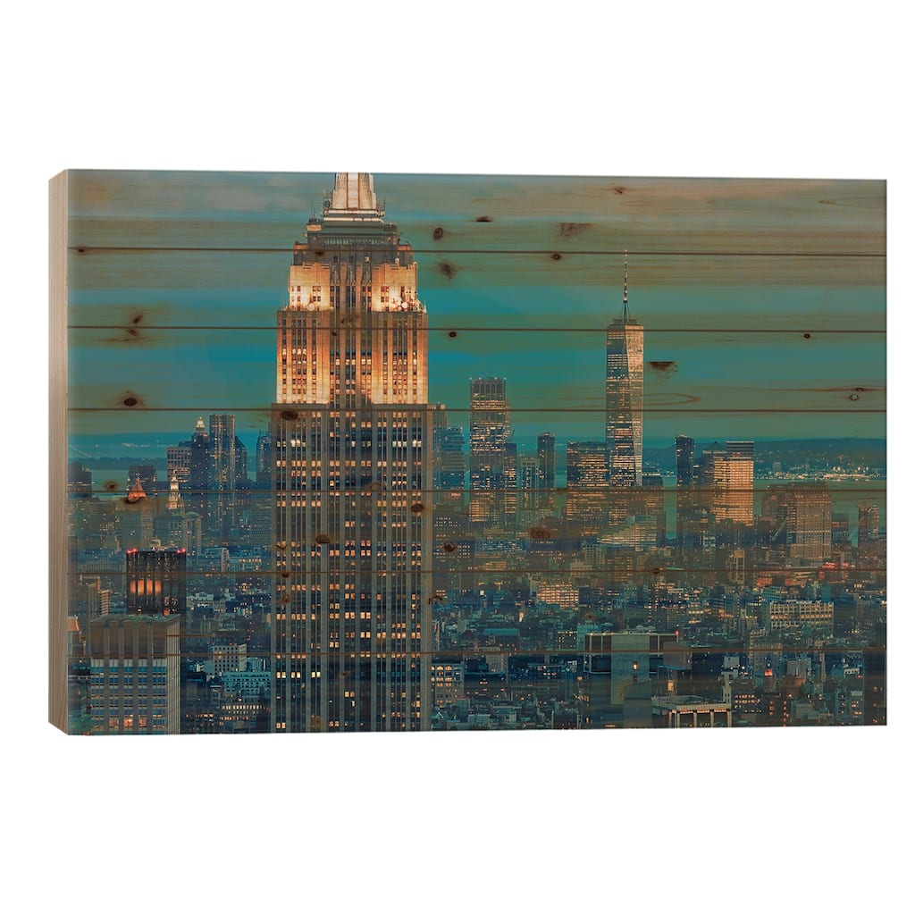 New York Twilight Print On Wood by Manjik Pictures - Multi-Color