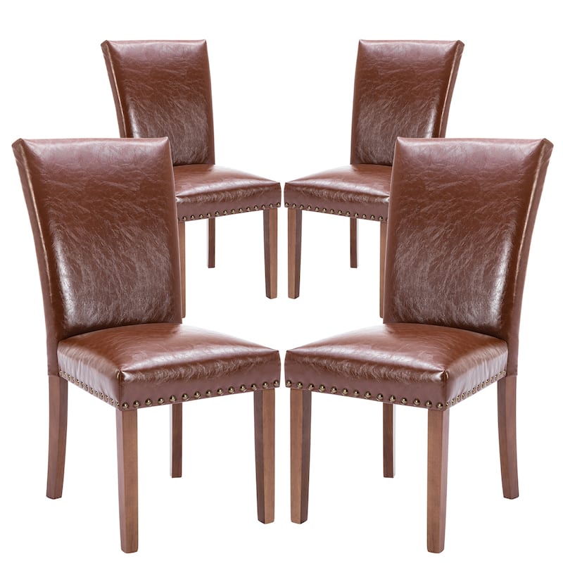 Upholstered Parsons Dining Chairs Set of 2/4/6, Fabric Dining Room Kitchen Side Chair with Nailhead Trim and Wood Legs