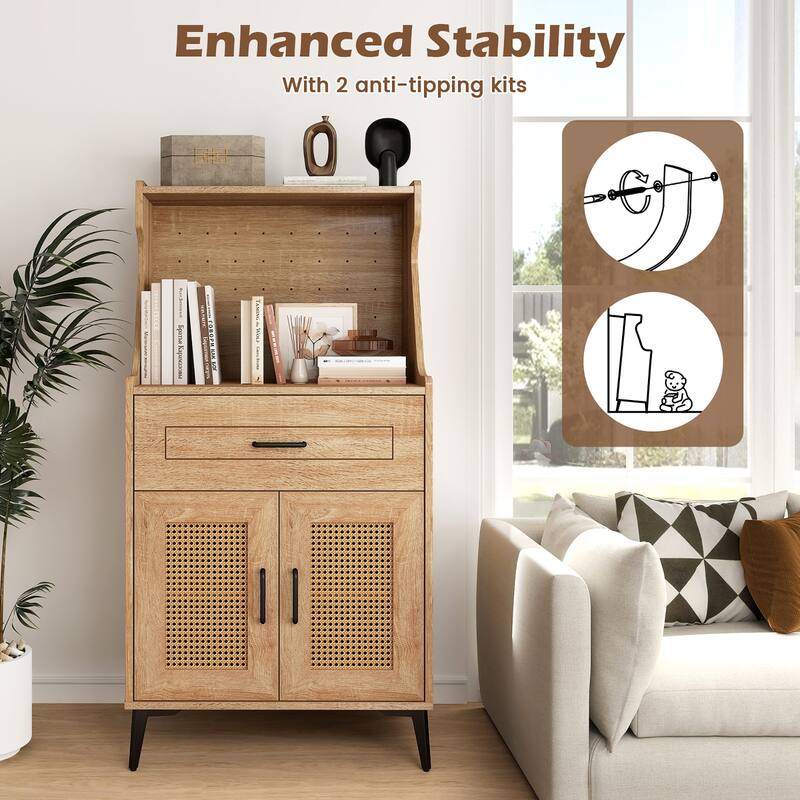 Gymax 2PCS Coffee Bar Cabinet w/Pegboard Storage Drawer & Shelf Buffet