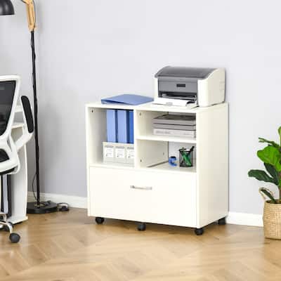 Vinsetto 29" Filing Cabinet with Wheels, Paperwork and Folder Storage Organizer w/ Drawer, White