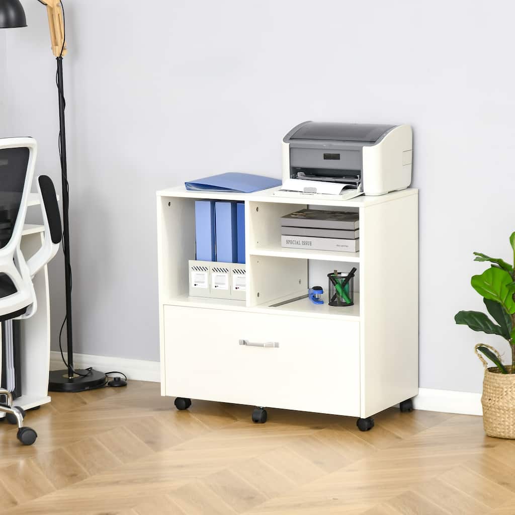 Vinsetto 29" Filing Cabinet with Wheels, Paperwork and Folder Storage Organizer w/ Drawer, White