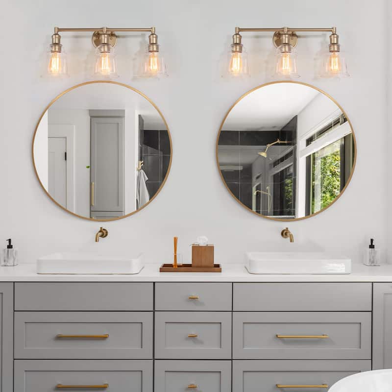 Mid-century Modern Gold Bathroom Vanity Lights 3-light Glass Dimmable Wall Sconces - Antique Gold - L23"x W 6.5"x H 10.5"