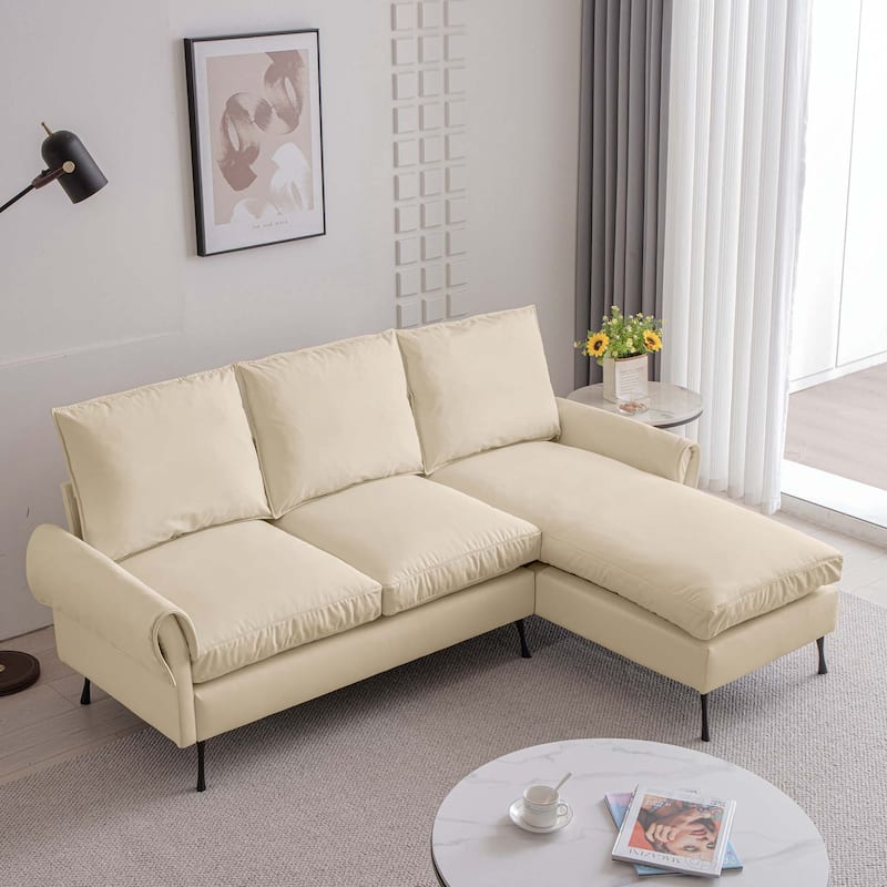 81" Technical leather L-Shaped Sofa Couch - Beige