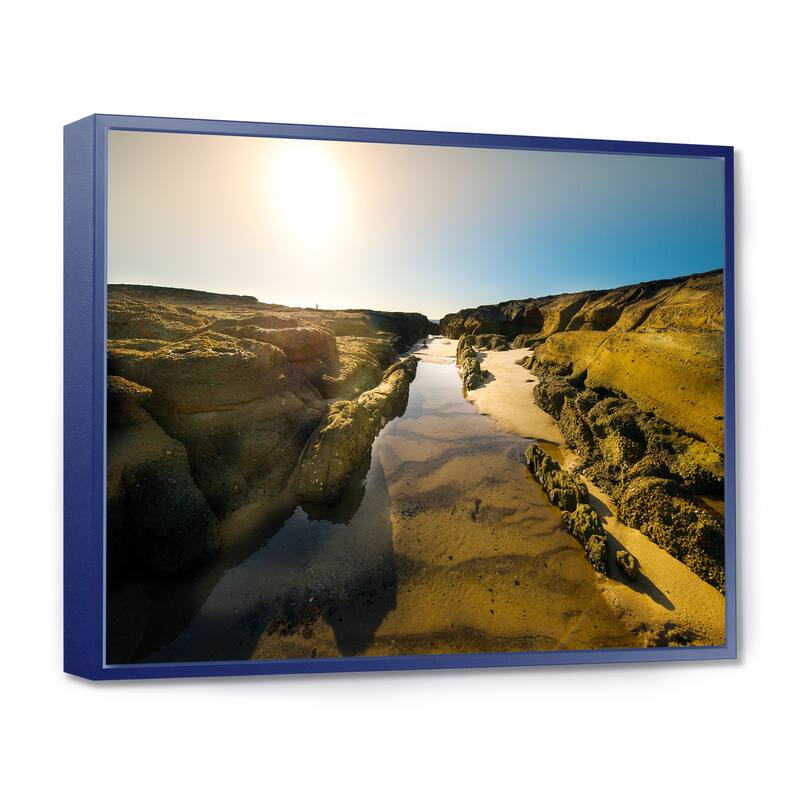 Designart "Beautiful Landscape at Norah Head" Landscape Framed Canvas Art Print - 40 in. wide x 30 in. high - Blue