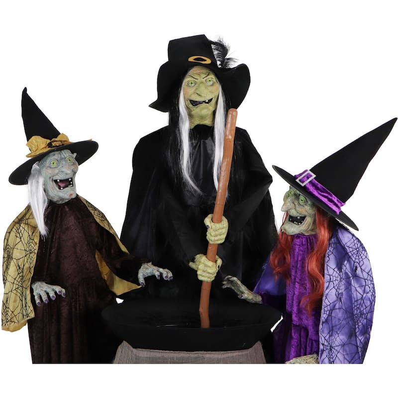 Haunted Hill Farm Motion-Activated Wicked Sitchwick Sisters, Premium Talking Halloween Animatronic, Plug-In