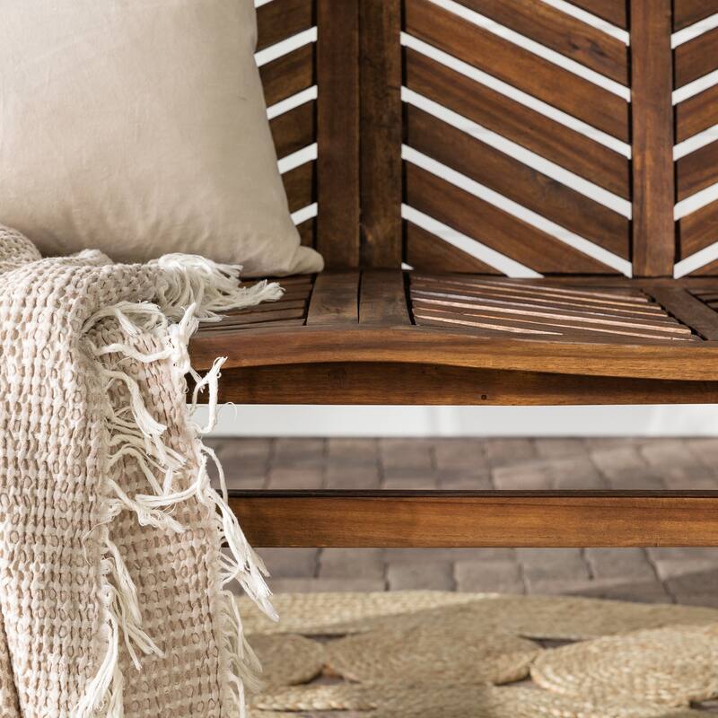 Walker Edison Acacia Wood Outdoor Chevron Love Seat
