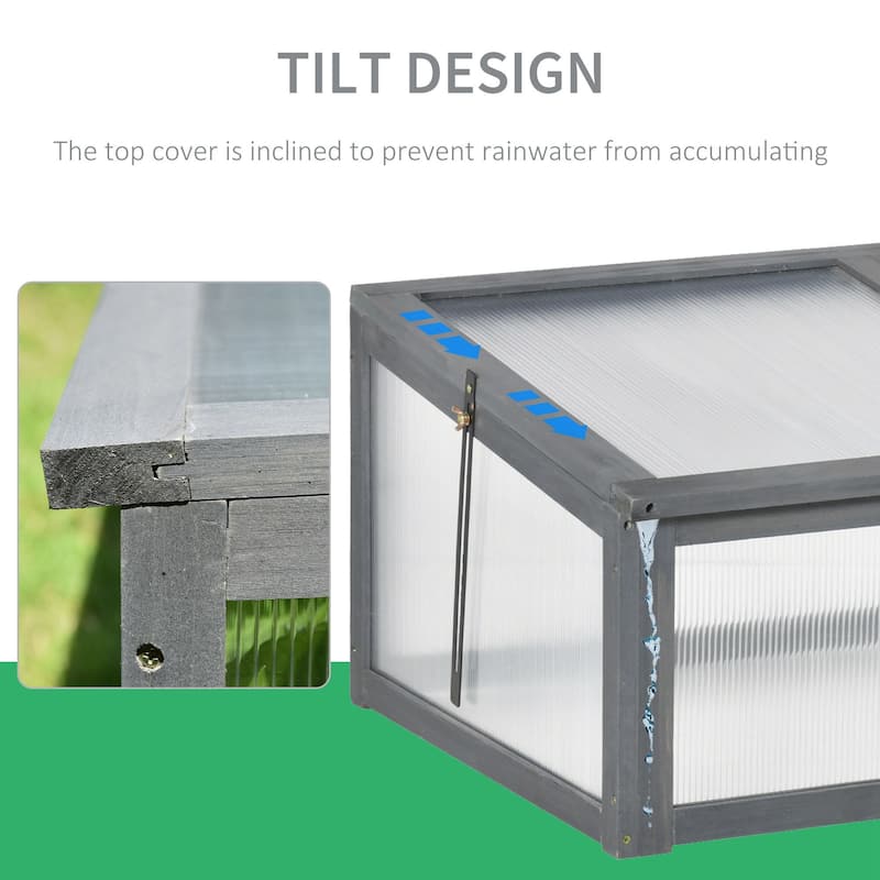 39" x 26" x 16" Wooden Cold Frame with Openable and Tilted Top Cover, Small Polycarbonate Planter Box For Flowers, Vegetables