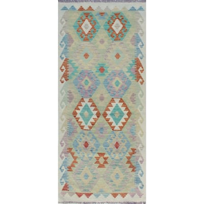 Sun Faded Flatweave Samila Lt. Green/Rust Runner - 2'8" x 6'7"
