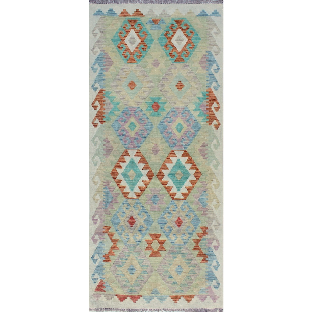 Sun Faded Flatweave Samila Lt. Green/Rust Runner - 2'8" x 6'7"