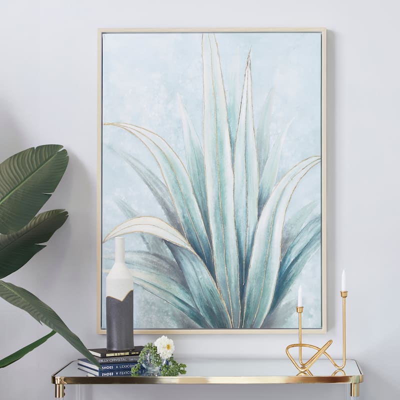 White Canvas Handmade Floral Framed Wall Art with Gold Frame - 36"W, 47"H - White