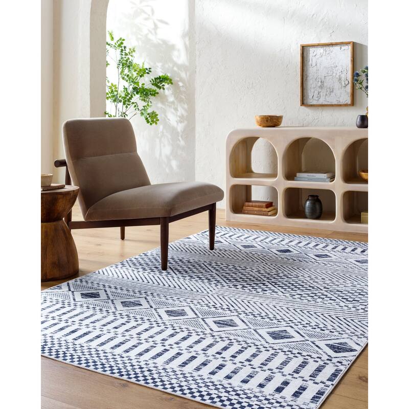Livabliss Scandinavian Lavable Tribal Washable Area Rug - 2'6" x 8' - Black /White