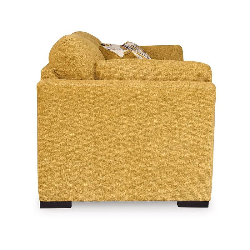 Viena Queen Sofa Sleeper, 2 Accent Bolster Pillows, Yellow Faux Velvet