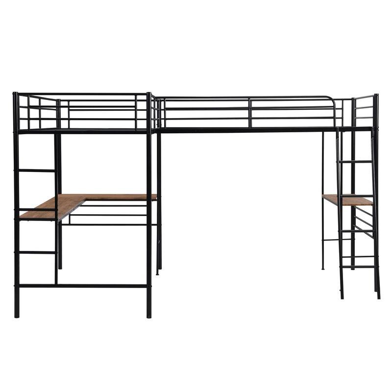 LShape Loft Beds w/ 2 Builtin Desks, Metal Double Twin Loft Beds