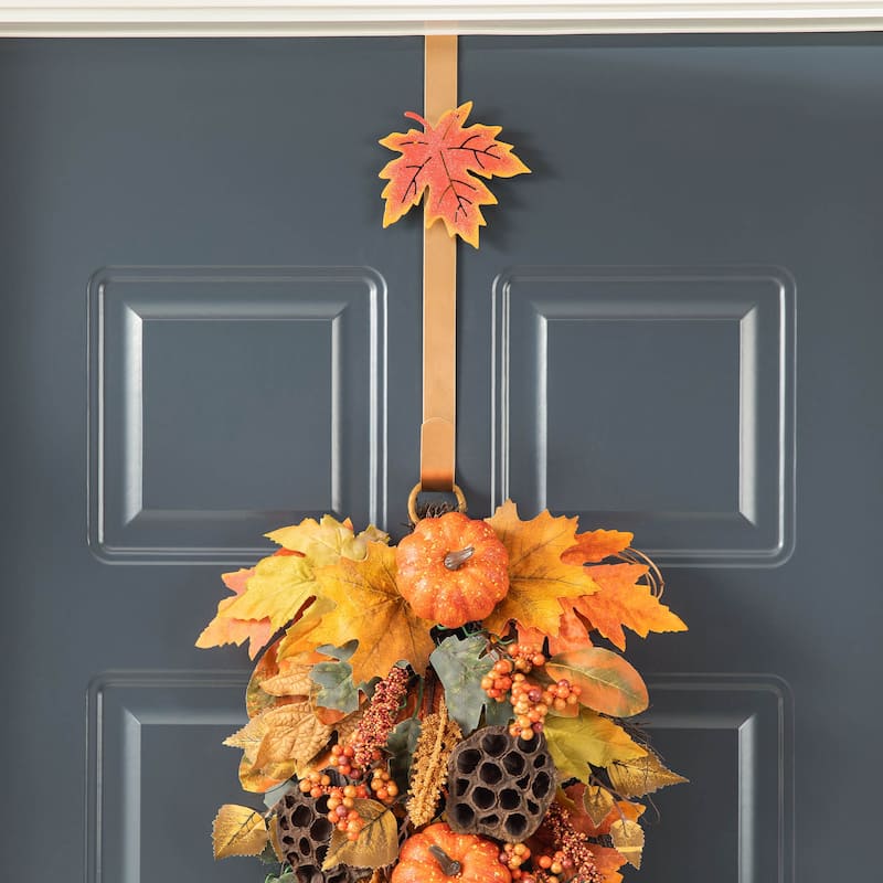 Glitzhome 26"H Fall Sunflower Pumpkin Lotus Leaf Teardrop Swag for Thanksgiving
