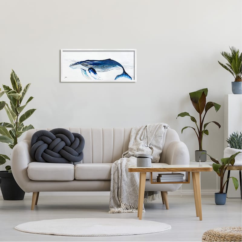 Stupell Vivid Blue Whale Swimming Marine Animal Sea Life Framed Wall Art, Design by Stacy Gresell