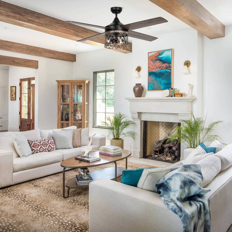 52" Indoor Black Downrod Mounting Ceiling Fan with Light Kit and Remote